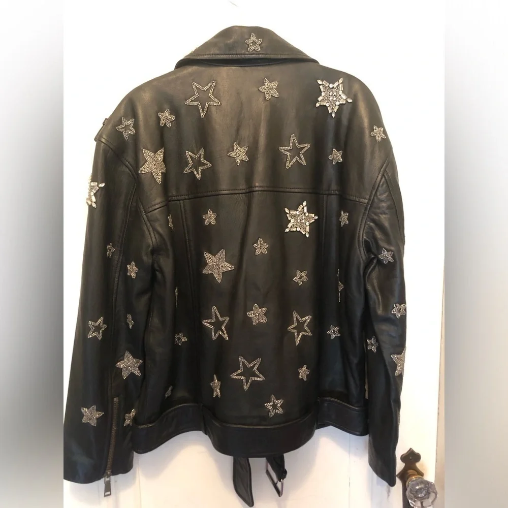 NWT Free People One Teaspoon Black Leather Hand-Embellished Moto Jacket … - Picture 2 of 6